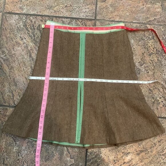 Ann Taylor Loft Size 6 Green Tan Brown Midi Wool Rayon Polyester Acetate New - Picture 10 of 10
